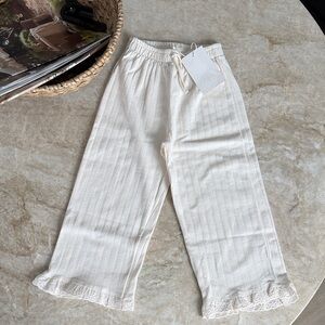 Zara Cream Lace-Trim Wide Leg Lounge Pants